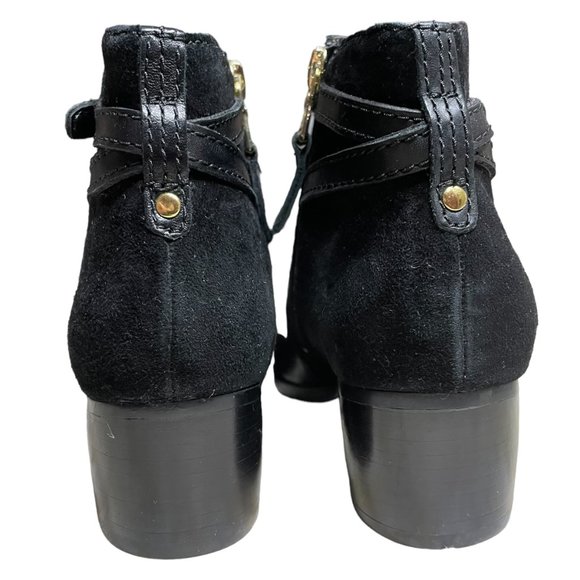 Ralph Lauren Leather Ankle Boots 5.5 Suede Block Heel Almond Toe Strap Harness - Picture 4 of 14